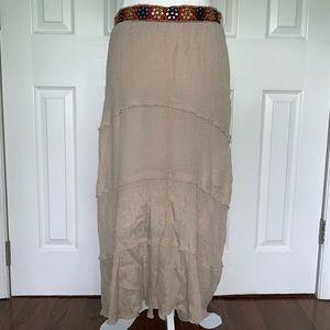 Khaki Embroidered Maxi Skirt